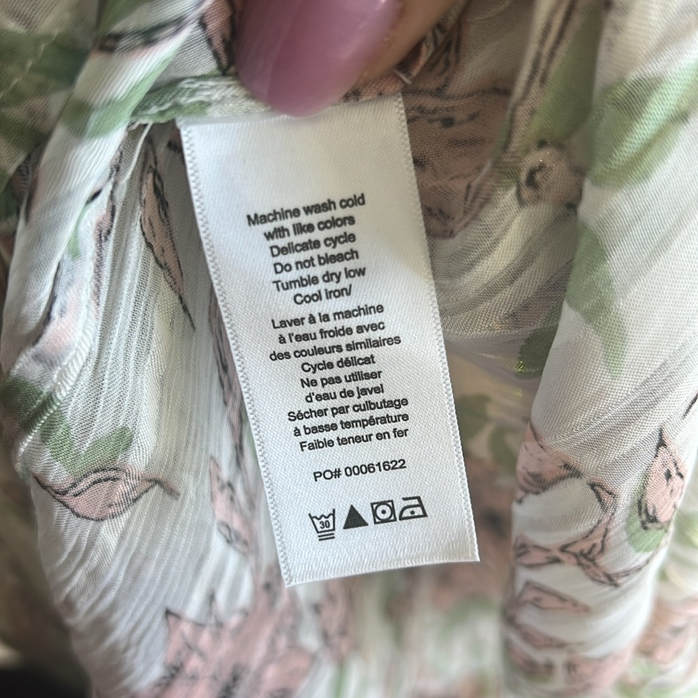 🕶️Rag & Bone Silk Calista White Floral Maxi Long Sleeve V Neck Dress Pink XL - Picture 14 of 14